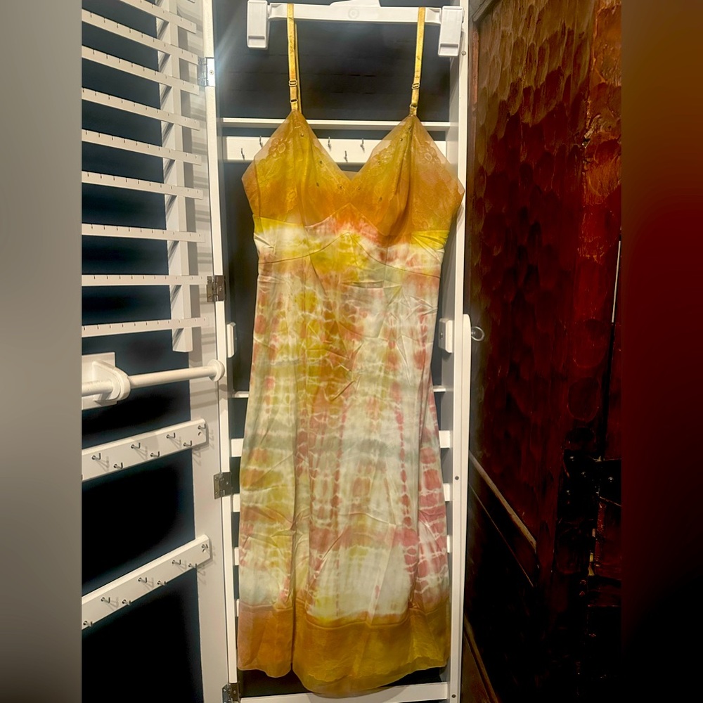 Tie Dye Summer Dress, Knee Length, Rhinestones on Top, Lace at Bottom, Sml-Med